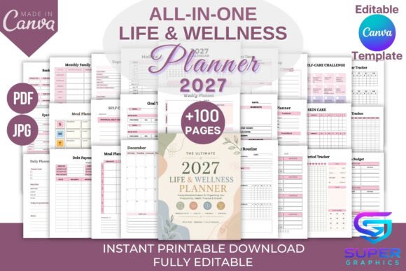 Download All-in-One Life &amp; Wellness Planner Canva - Premium Resources
